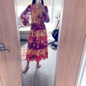 Save the Date Magenta and Mustard Floral Print Maxi Dress